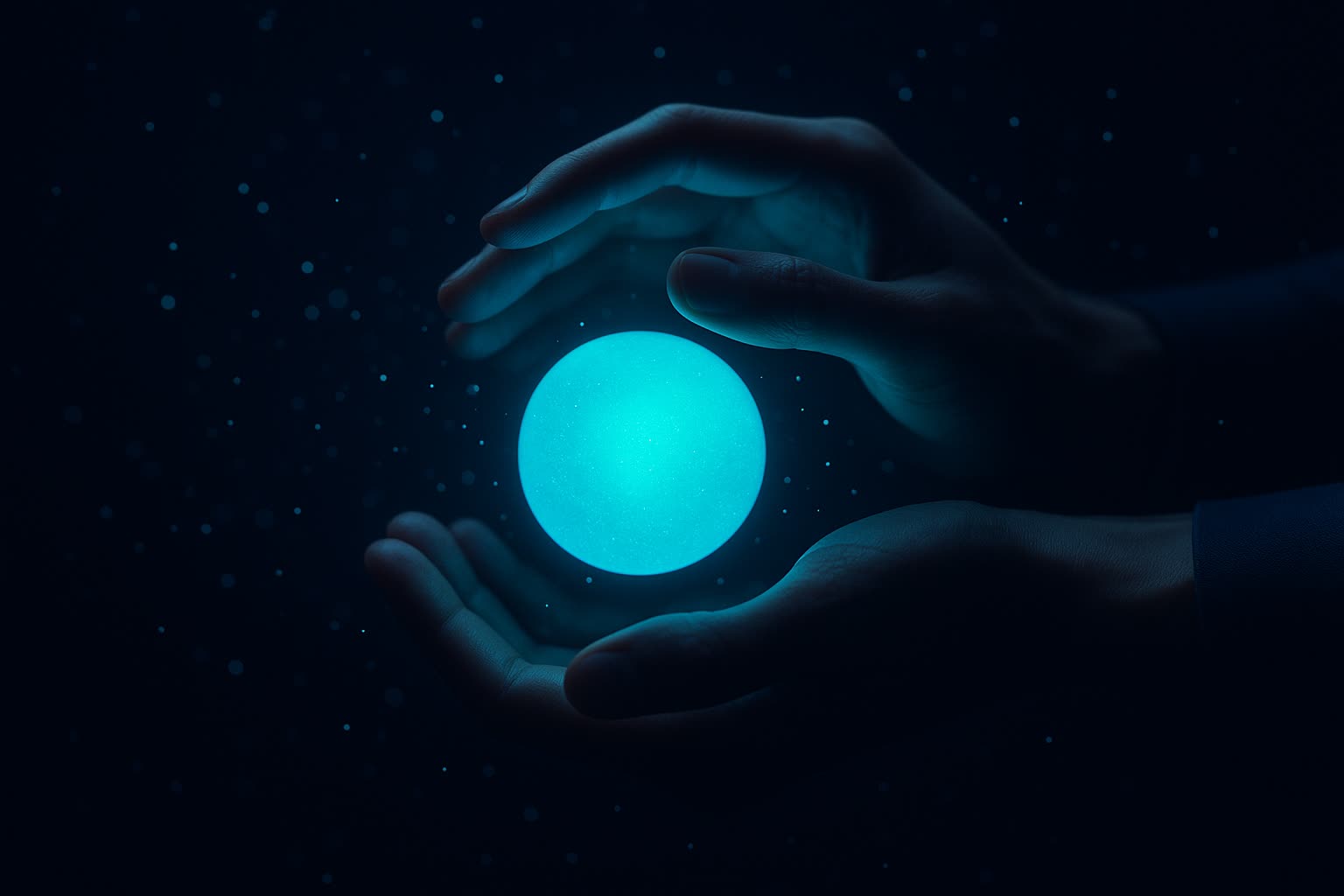 Hands cradling a glowing sphere of light, symbolizing compassionate and ethical AI